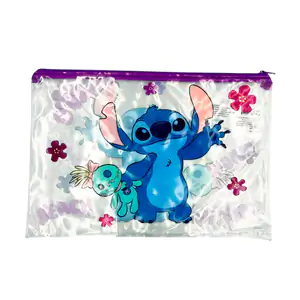 Estuche tipo folder con cierre, transparente y estampado de stitch, 3…