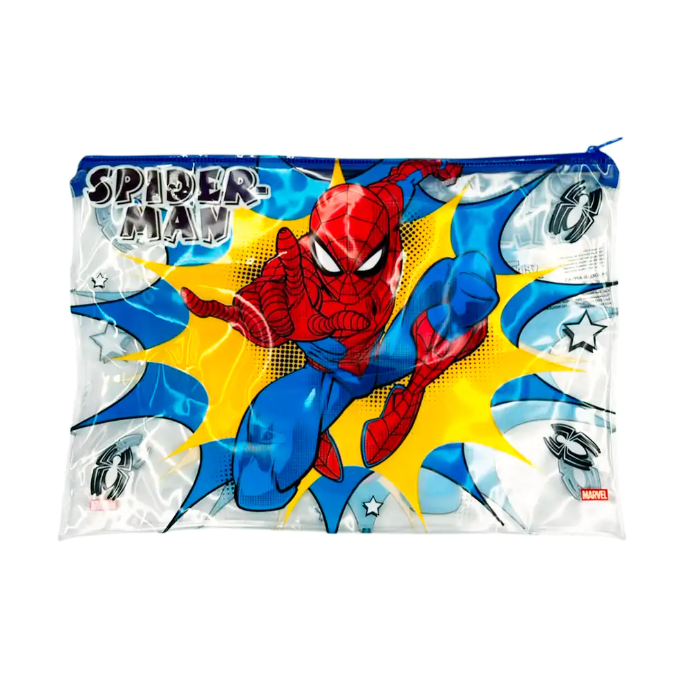 Estuche tipo folder transparente con cierre y estampado de spider man…