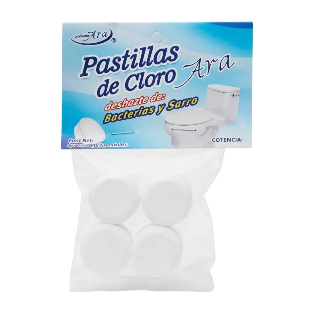 Paquete con 4 pastillas de cloro para el baño, 58gx4 / ara
