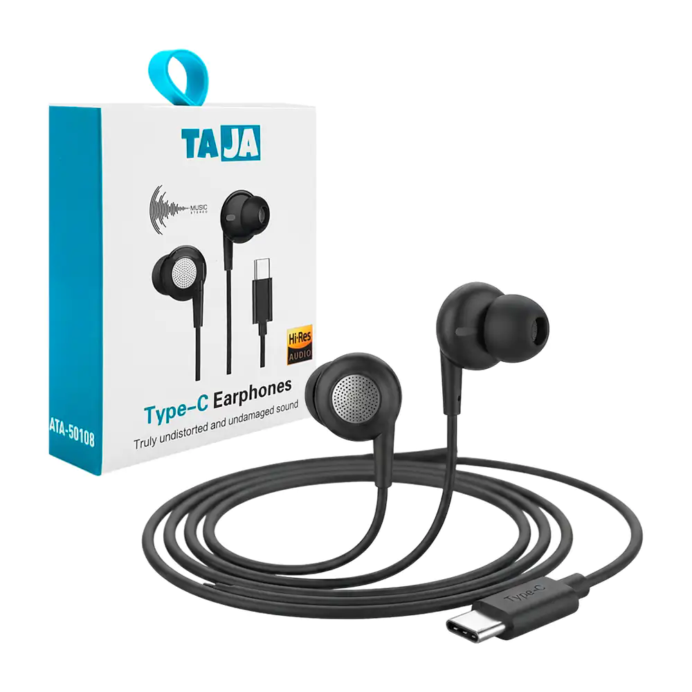 Audífonos alámbricos taja con entrada usb-c y detalles metálicos + mi…