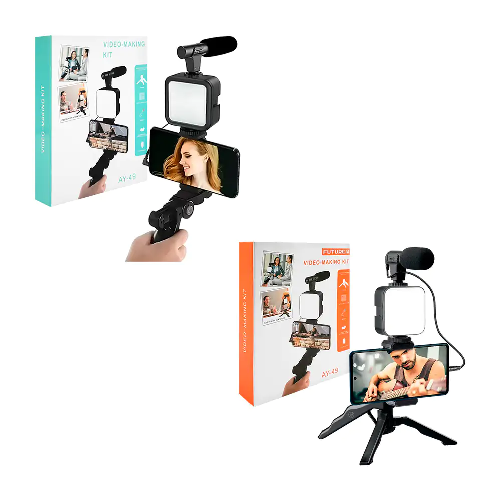 Kit de vloggin, micrófono con trípode mano, luz de relleno y soporte …