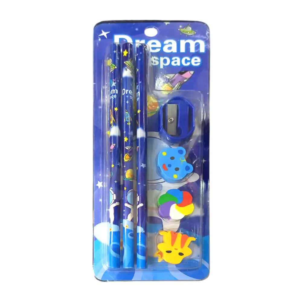 Blíster con 3 lápices, borrador y sacapuntas / b0045