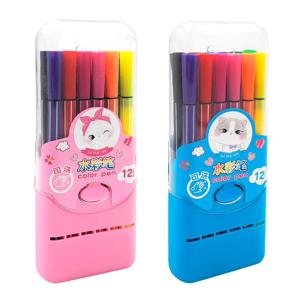 Estuche de plástico resistente con 12 marcadores de colores punta red…