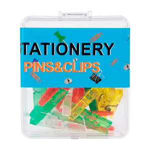 Estuche de plástico con 12 mini pinzas para papelería en colores tran…