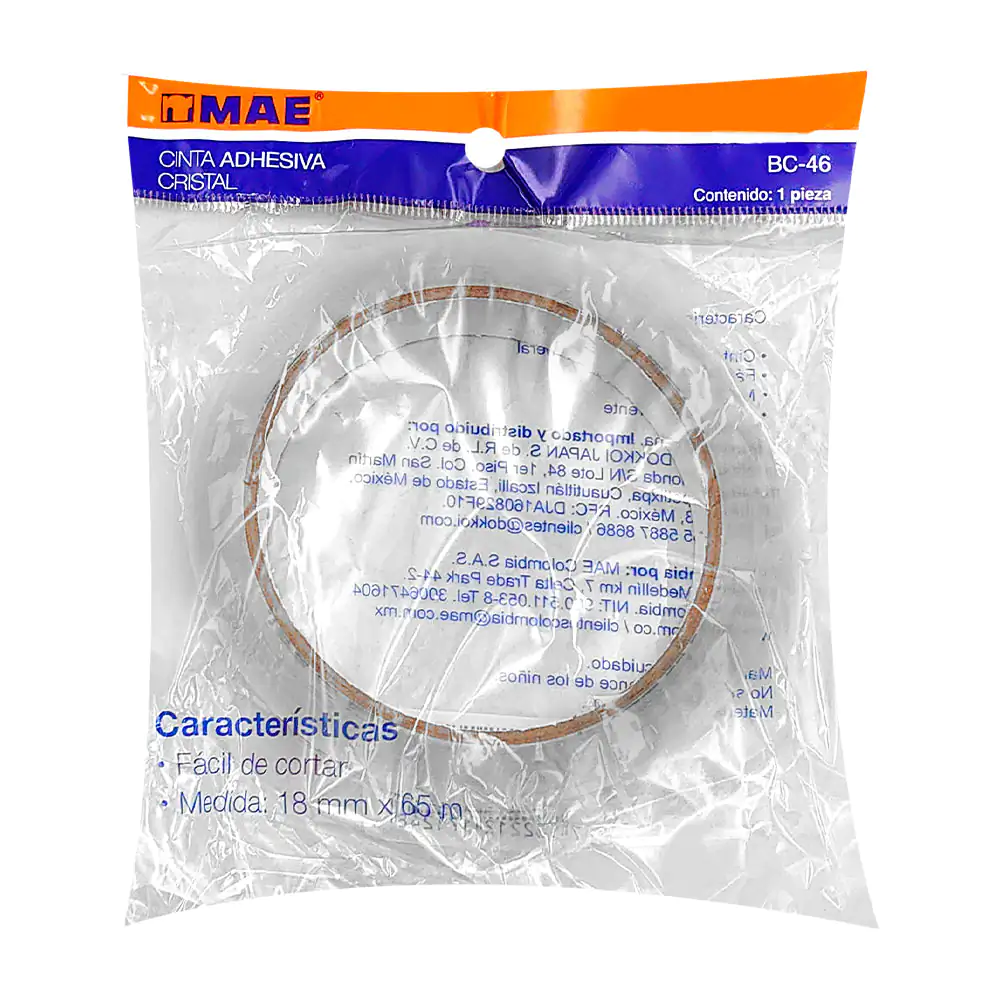 Cinta adhesiva grande transparente, 18mm x 65m, fácil de cortar / bc-…