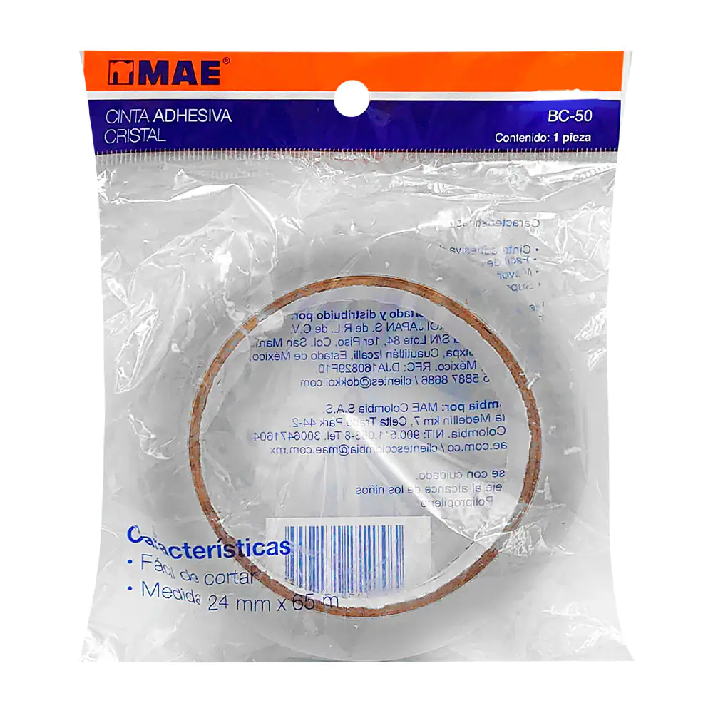 Cinta adhesiva grande transparente, 24mm x 65m, fácil de cortar / bc-…