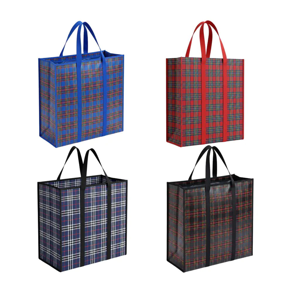 1pza Bolsa ecológica grande con cierre y diseño de cuadros, 65x55cm, …