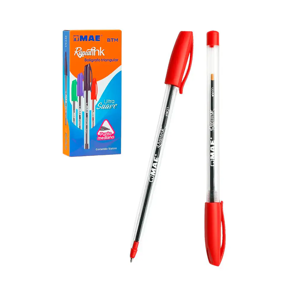 Caja con 12 bolígrafos triangulares ultra suaves en tinta roja, punta…