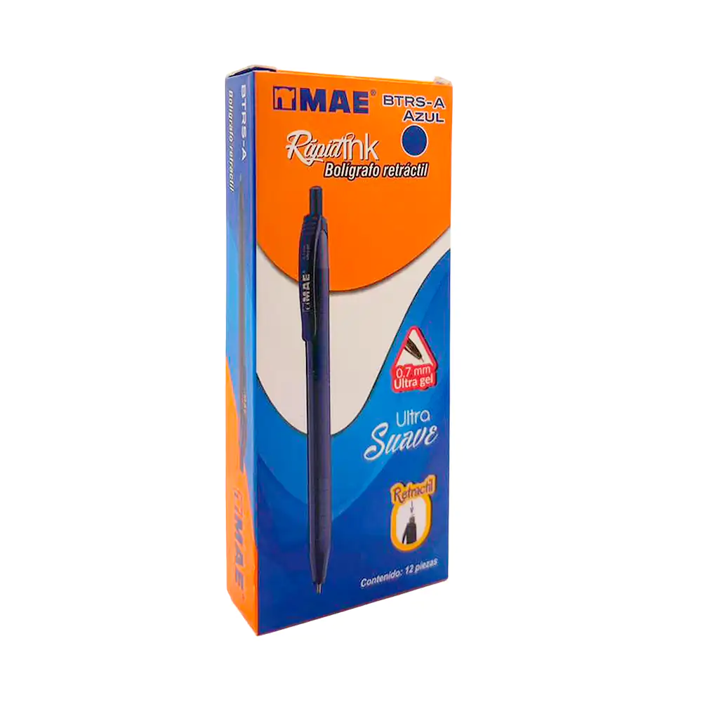 Caja con 12 bolígrafos retráctiles ultra suave en tinta azul, 0.7mm /…