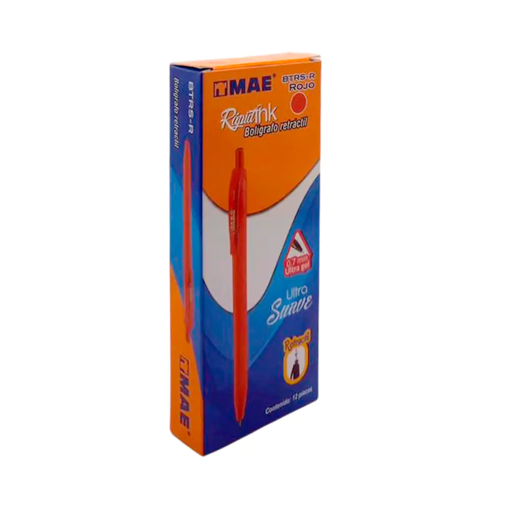 Caja con 12 boligrafos retractiles ultra suave en tinta roja, 0.7mm /…