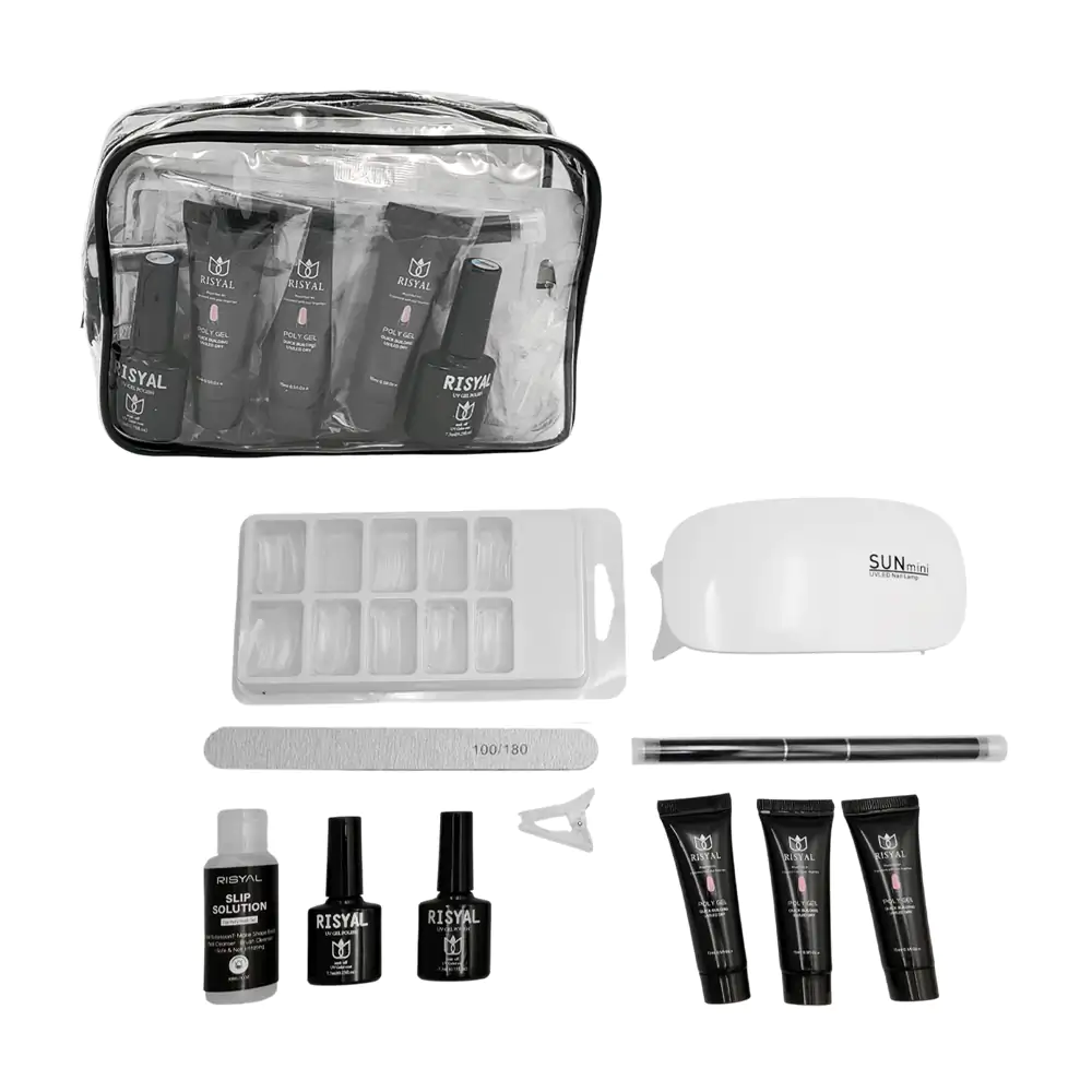 Kit para hacer las uñas de polygel, lámpara uv, esmalte en gel, nails + accesorios / risyal 