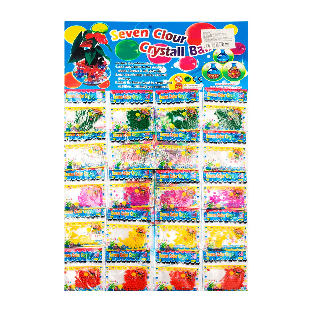 Planilla con 20 bolsas de bolitas de hidrogel / Seven clour crystall …