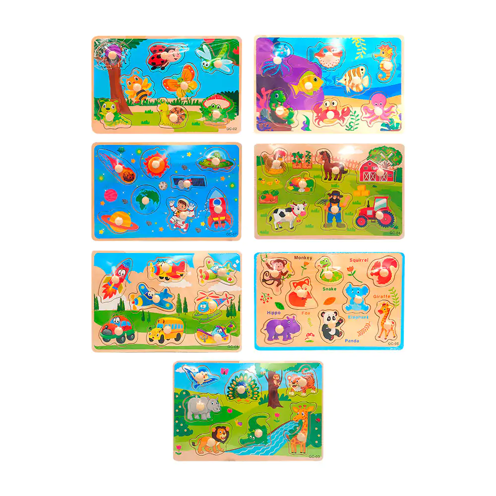 Rompecabeza infantil de madera, figuras con agarradera, variedad de diseños