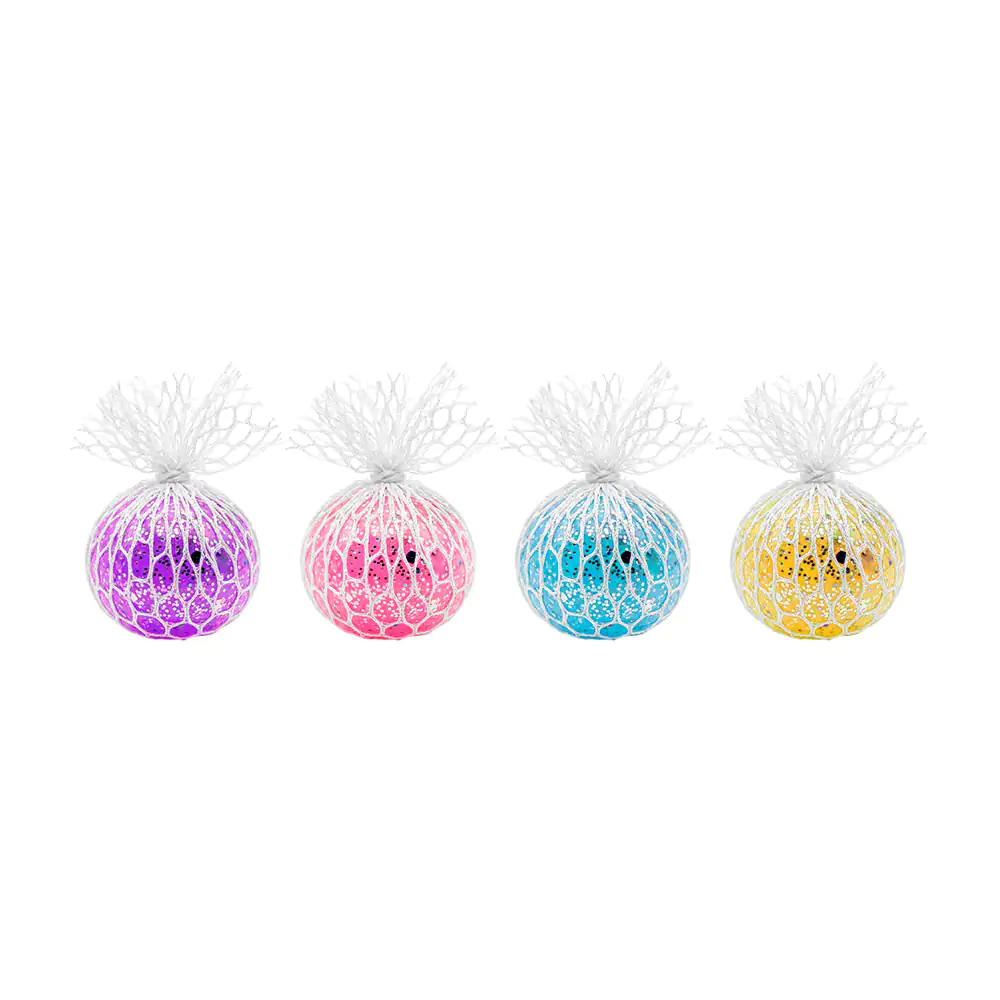 Squeeze antiestrés de 4cm con bolitas de hidrogel, glitter y malla de…