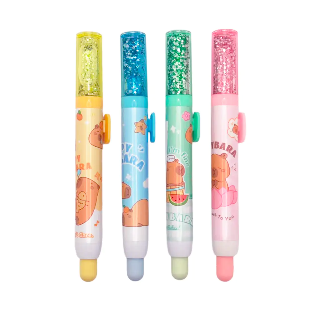 1pz Borrador retráctil tipo pluma con glitter y estampado de capibara…