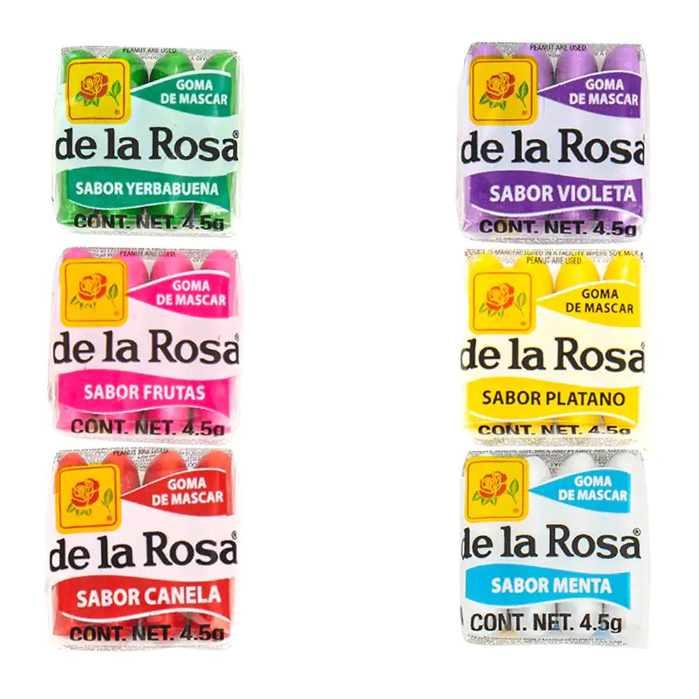 Paquete con 4 pastillas chicles de la rosa, 4.5g, variedad de sabores…