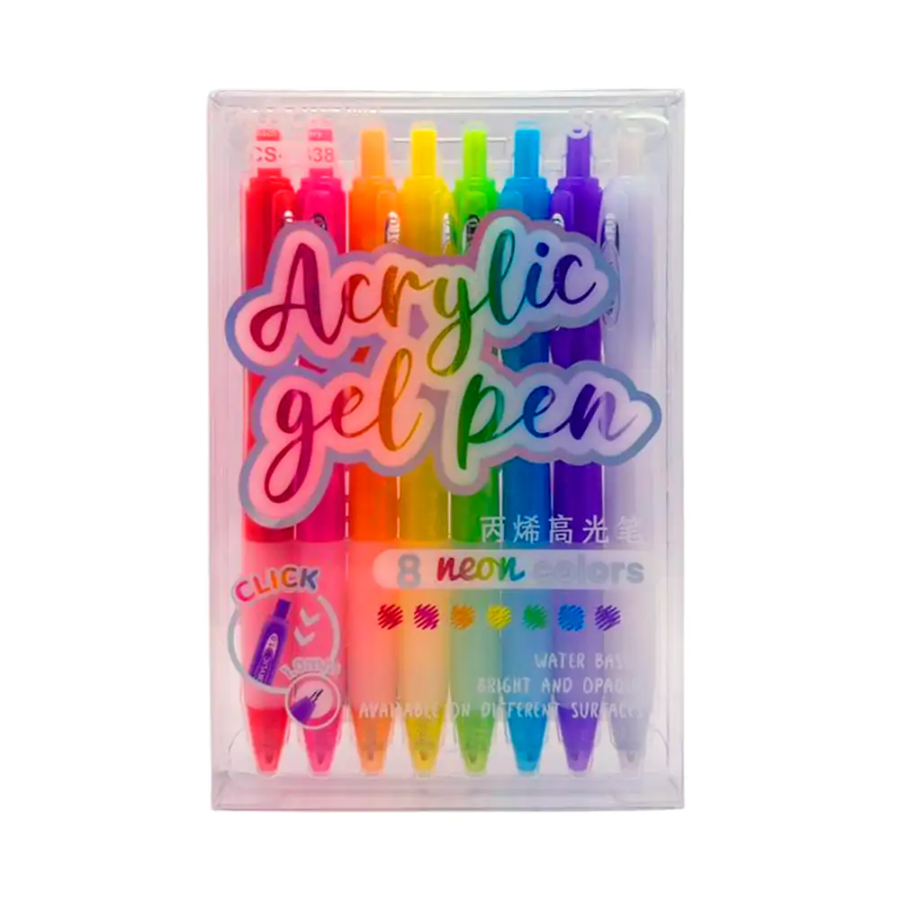 Paquete con 8 plumas - bolígrafos acrílicos de gel, retractiles, vari…