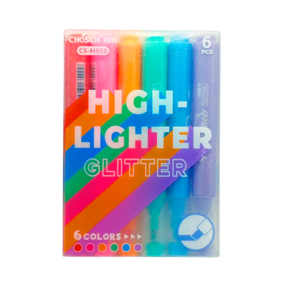 Paquete con 6 marcatextos fluorescentes de glitter en tonos pastel, v…