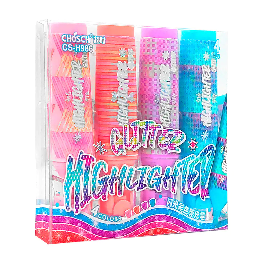 Estuche con 4 marcatextos de glitter en tonos pastel, variedad de col…