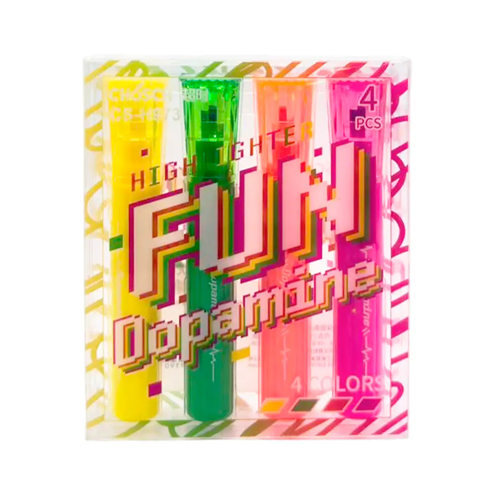 Estuche con 4 marcatextos fluorescentes de tapa transparente, varieda…