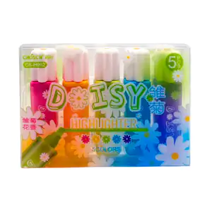Paquete con 5 marcatextos fluorescentes en forma de margarita, varied…