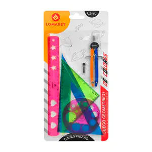 Juego de geometría de plástico flexible, regla, 2 escuadras, transpor…