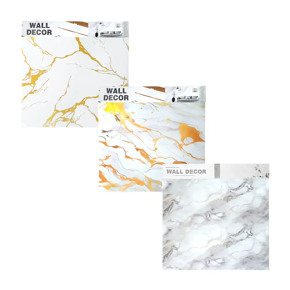 Paquete con 5 láminas de papel tapiz con diseño de mármol blanco-dora…