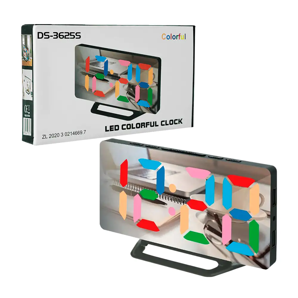 Reloj despertador digital con efecto espejo y modos de iluminación rgb 