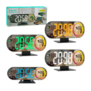 Reloj despertador digital, gaosiio, ovalado con efecto espejo y luz r…