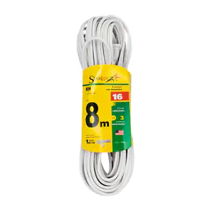Extensión blanca de 8mts para uso doméstico con 3 conectores y clavij…