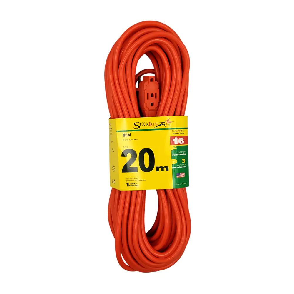 Extensión naranja de 20mts para uso rudo con 3 conectores y clavija b…