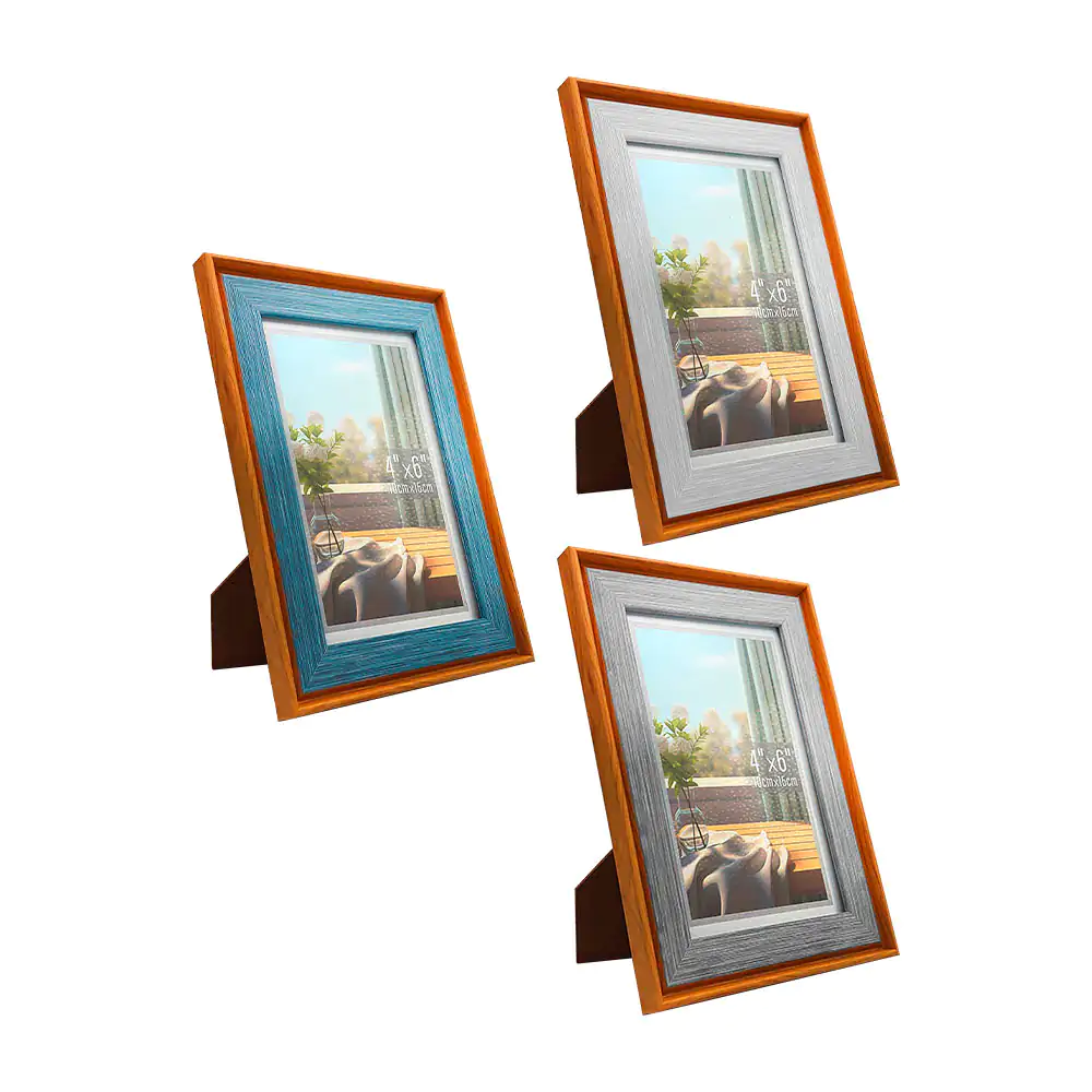 Portarretrato rectangular con diseño de líneas y marco de madera, 10x…