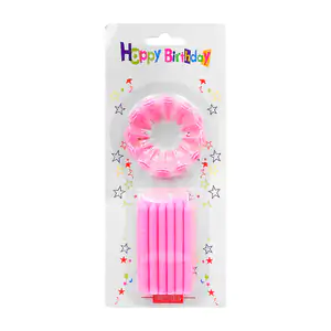 Blíster con 12 velas con base para pastel en color rosa