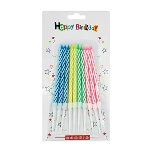 Blíster con 10 velas con base para pastel, variedad de colores / f4360