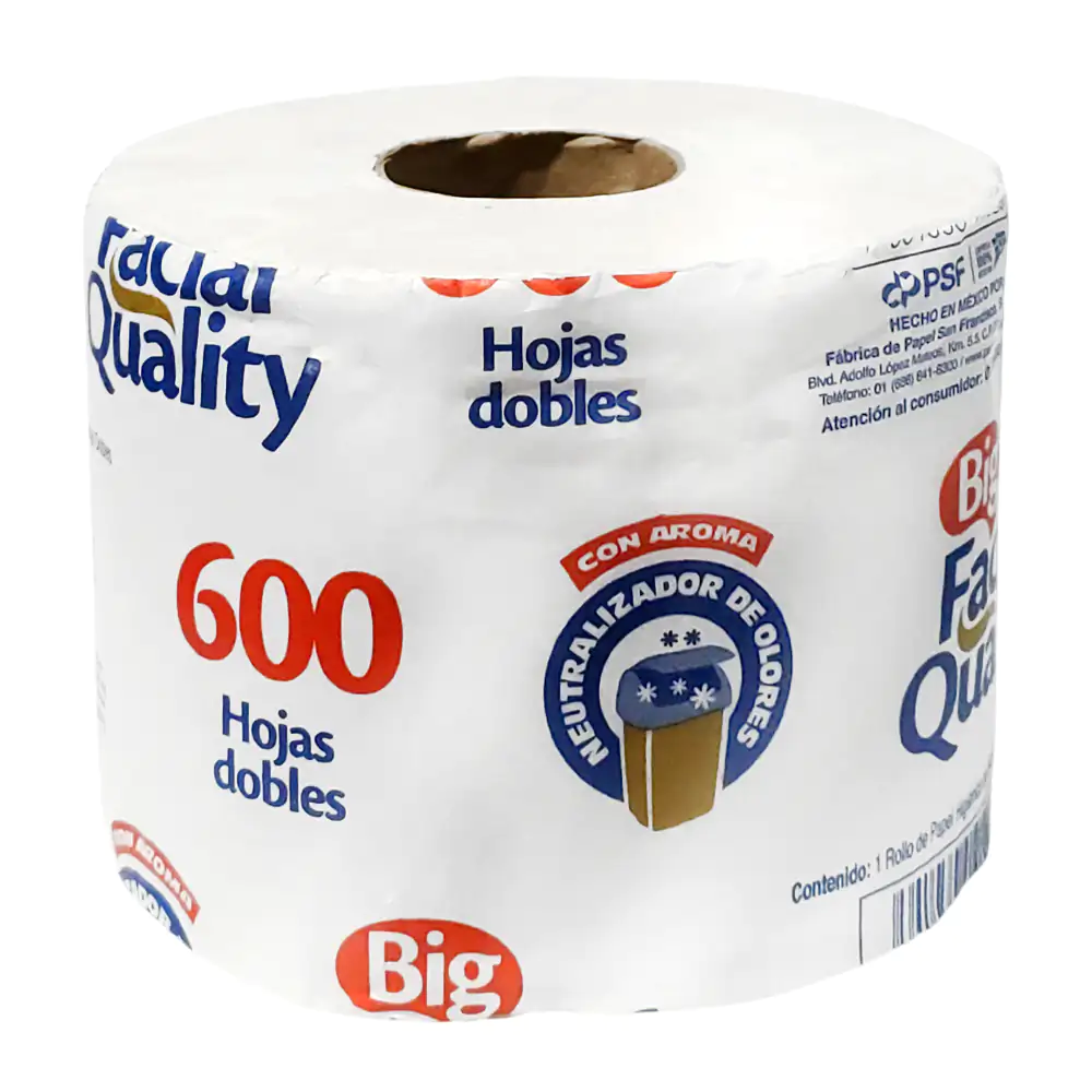 1pz rollo de papel higienico facial quality de 600hojas dobles / faci…