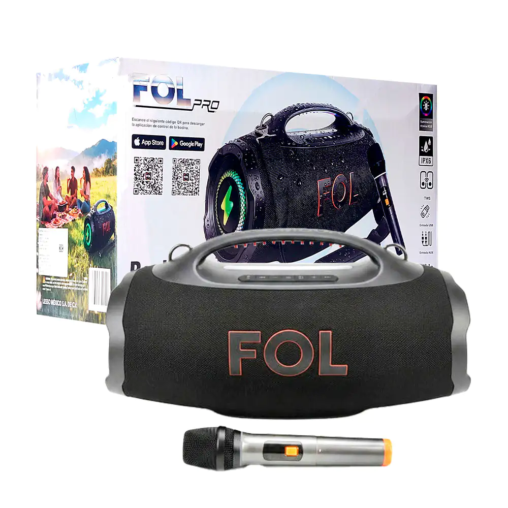 Bocina inalámbrica fol pro con luz rgb, ipx6, tws, entrada usb y aux …