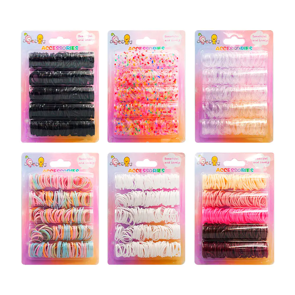 Blíster con ligas para el cabello, variedad de colores y diseños