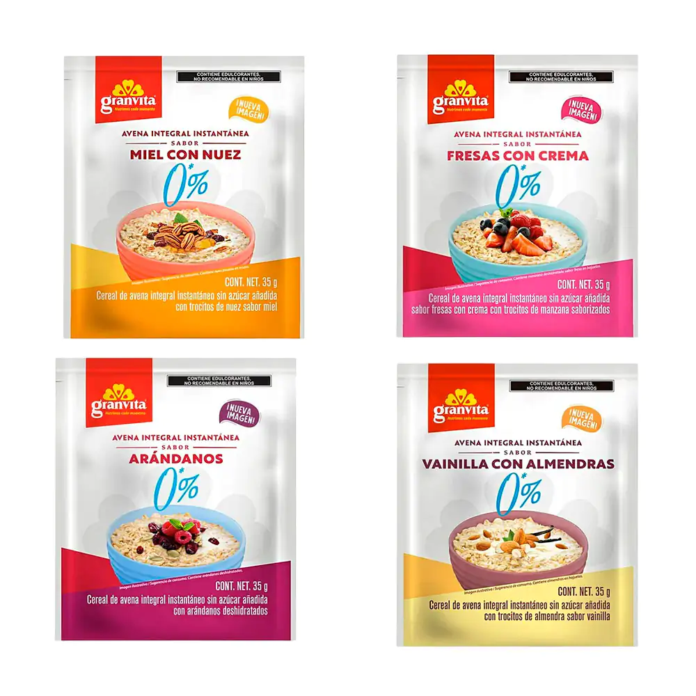 1pza sobre avena instantanea granvita integral, variedad de sabores 3…