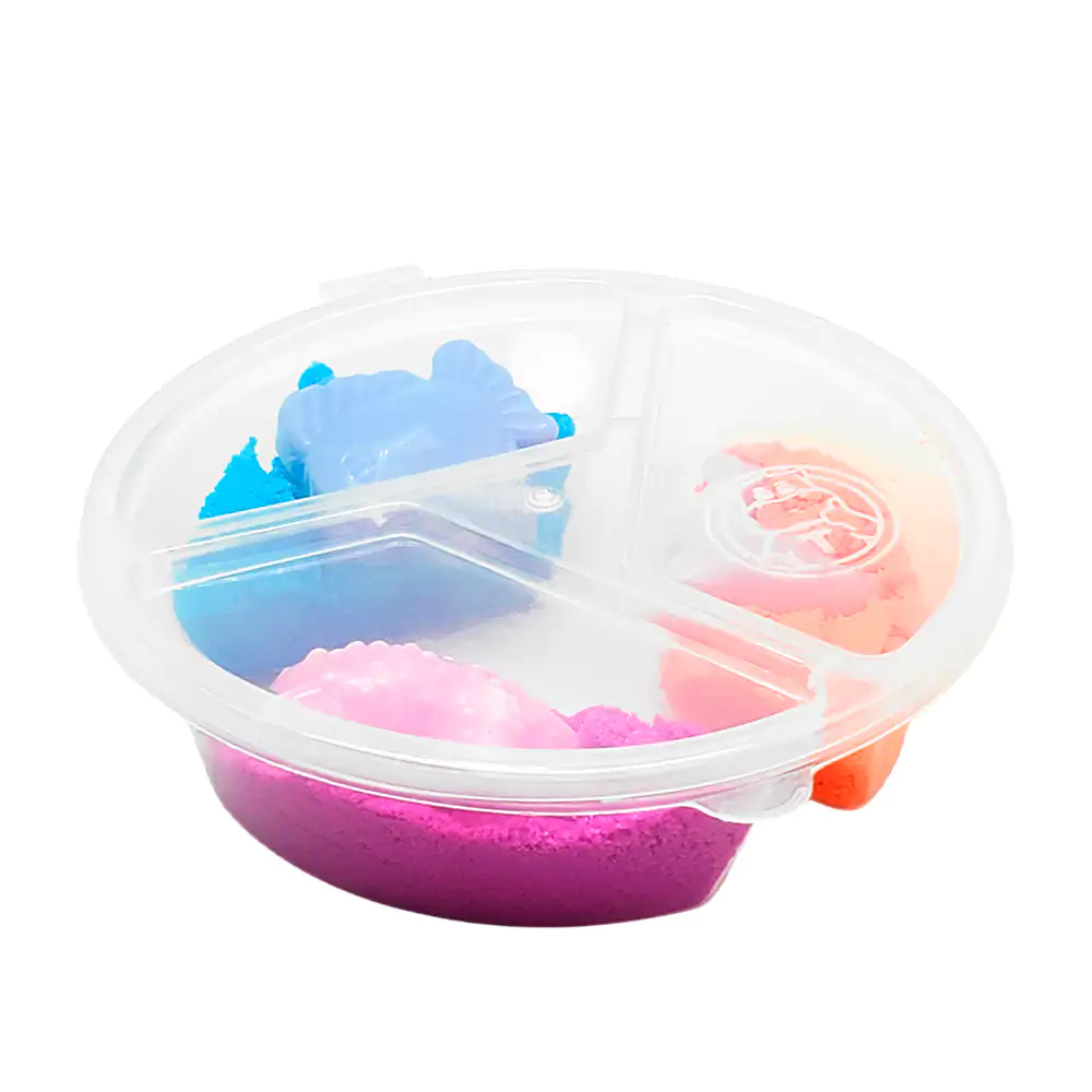 Contenedor pequeño con 3 tonos de arena mágica + 3 mini moldes, varie…