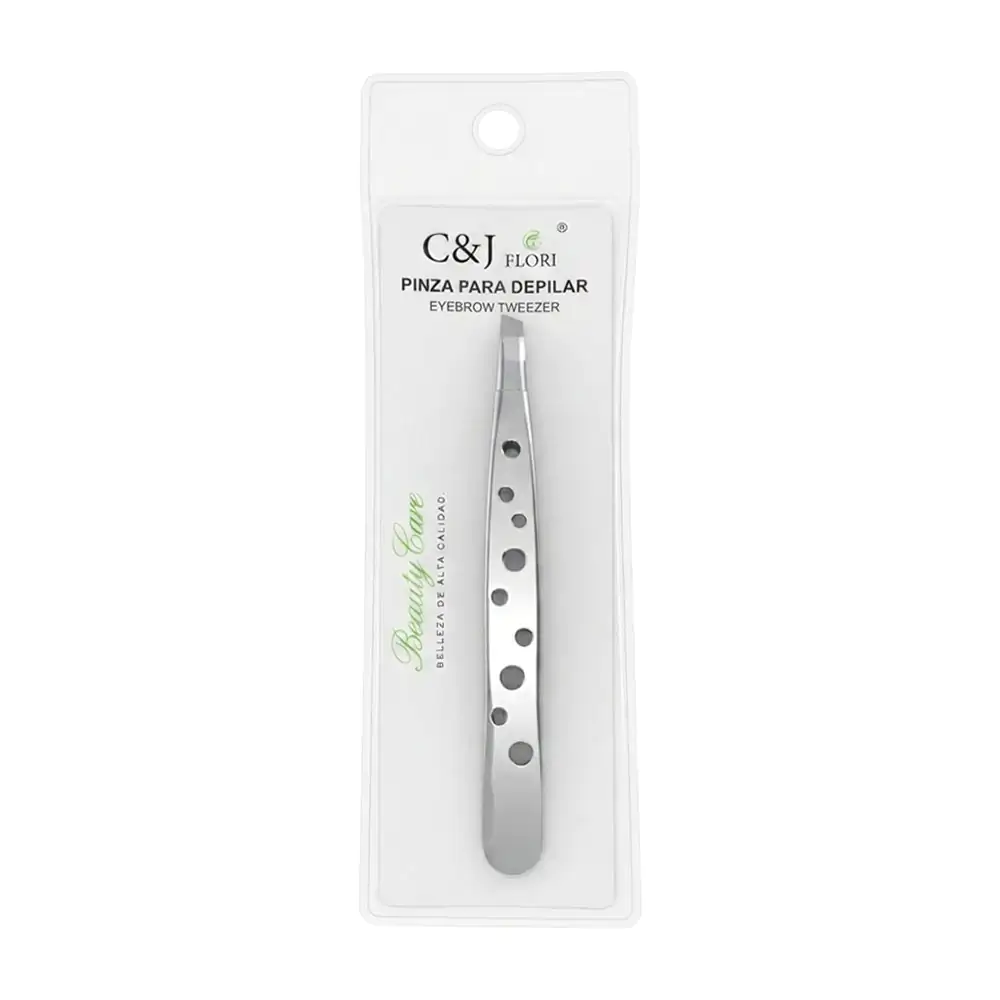 1pz Pinza c&j flori metálica saca cejas con diseño de agujeros