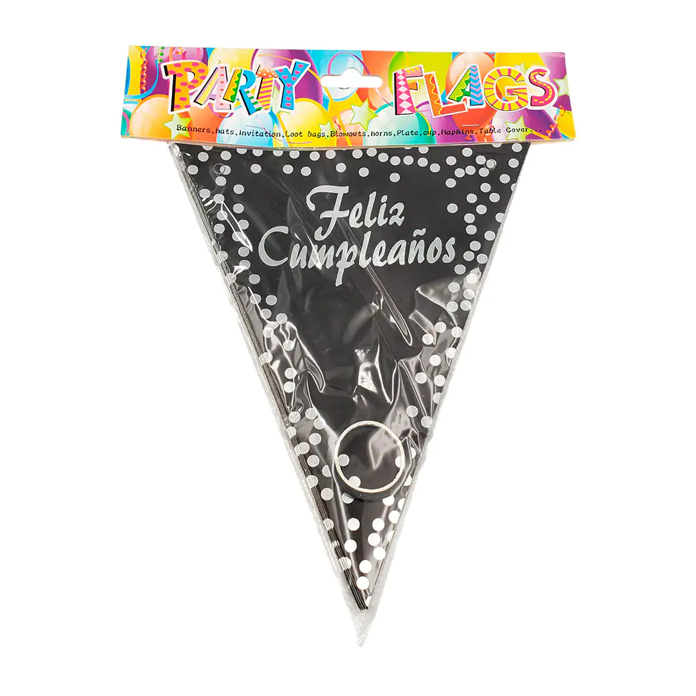 Banderín - banner triangular con frase feliz cumpleaños y lunares en …