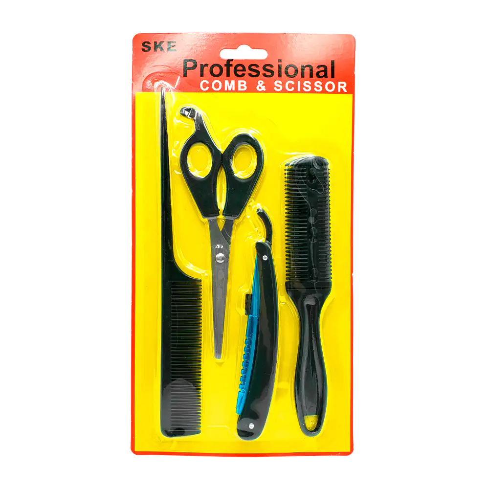Kit de peluquería con 4 piezas, peine, tijeras, navaja degrafiladora …