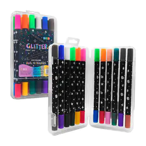 Estuche con 12 plumones - marcadores de doble punta con glitter en 24…
