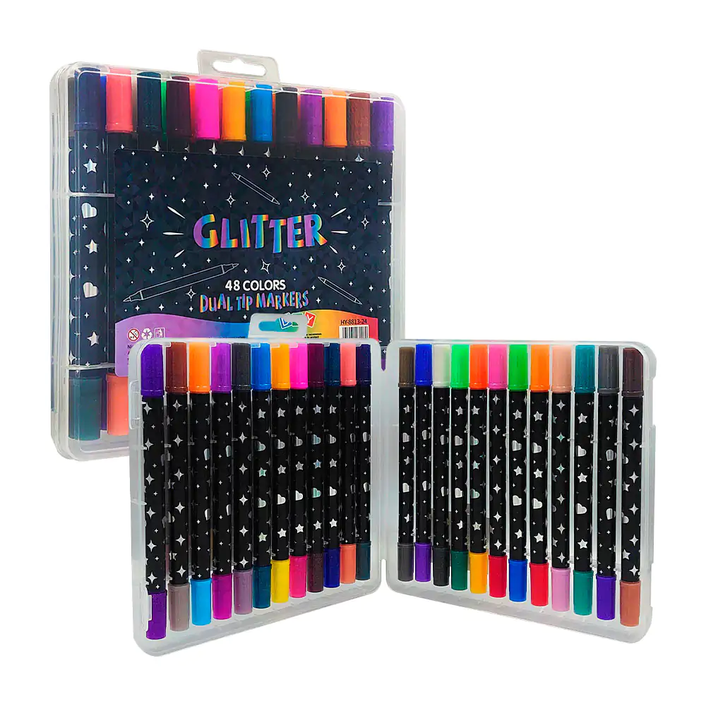 Estuche con 24 plumones - marcadores de doble punta con glitter, vari…