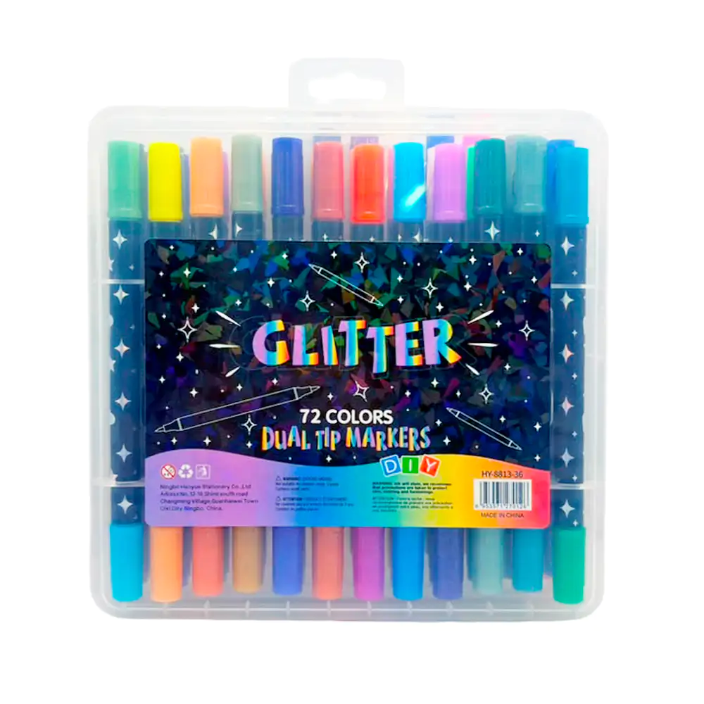 Estuche con 72 plumones - marcadores de doble punta con glitter, vari…