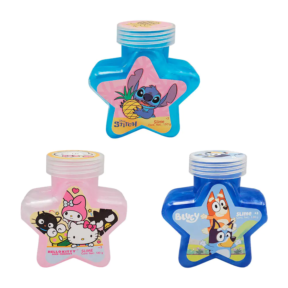 Bote de slime con forma de estrella con estampado de personajes anima…