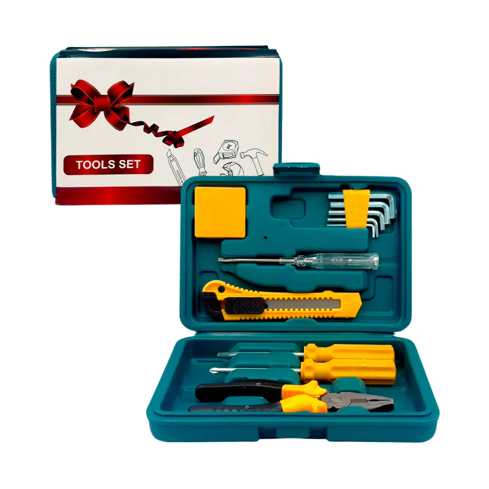 Estuche con 7 herramientas, flexometro, desarmadores, cutter, pinzas,…