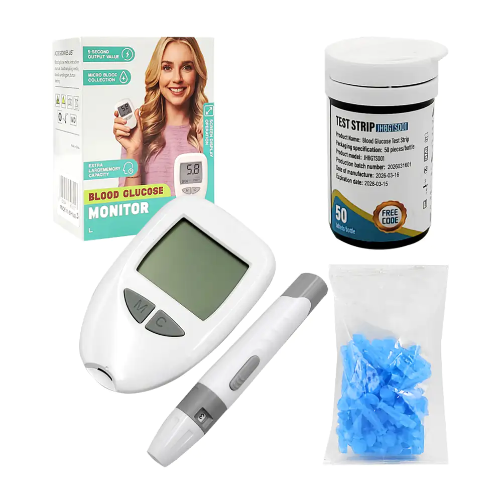 Máquina medidora de glucosa con monitor digital + bote de pruebas y disparador de lancetas 
