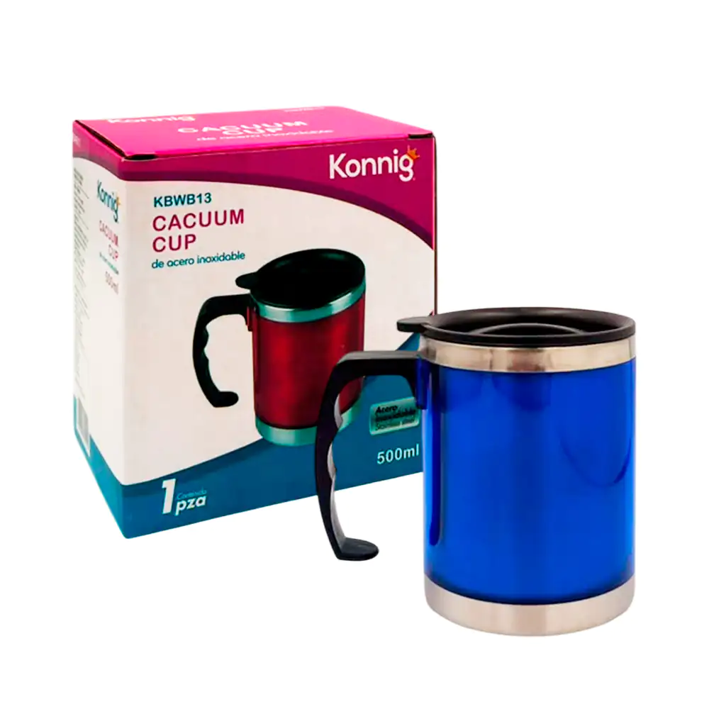 Taza de acero inoxidable con asa y tapa giratoria en colores metálico…