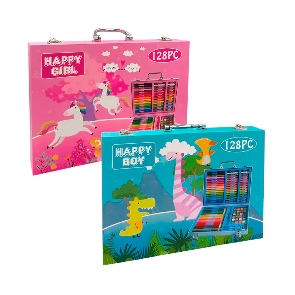 Estuche tipo maletín con set de arte con 128 piezas + estampado infan…